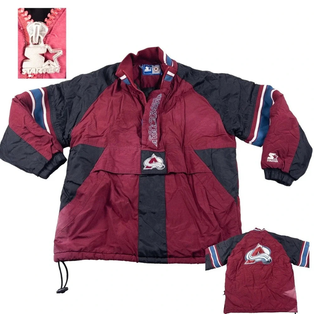 Vintage Colorado Avalanche Starter Jacket Mens L 90s NHL 1/2 Zip Pullover Hockey